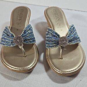Italian ShoeMakers w/ Rhinestones Open Toe 2.5" Heel Sandals Sz 9 Italy